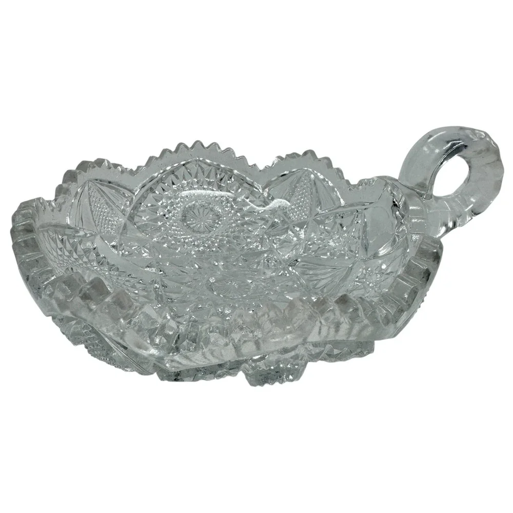 Vintage EAPG Nucut Glass Nappy Dish Imperial‎ Clear Hobstar Handle 5.5